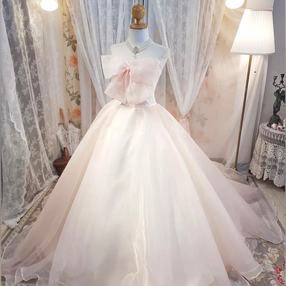 Cute Pink Bow Organza Dress